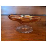 Iridescent Footed Glass Bowl with Octagonal Base