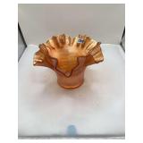 Fenton Iridescent Carnival Glass Ruffled Bowl, Fern Pattern
