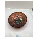 Fenton Carnival Glass Bowl Featuring Peacock and Urn