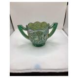 Imperial Green Carnival Glass Two-Handled Sugar Bowl