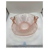 Pink Depression Glass Bowl with Bird Handles