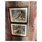 Pair of Framed Child and Farm Animal Prints