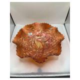 Fenton Marigold Carnival Glass Bowl Peacock and Urn Pattern