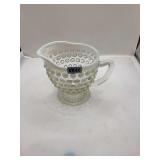 Anchor Hocking Opalescent White Moonstone Hobnail Handled Creamer