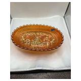 Carnival Glass Dish - Dugan Dutch Mill Pattern - Iridescent Orange