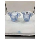 Vintage Cambridge moonlight Blue Depression Glass Creamer and Sugar Set