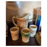 Ceramic Pitcher with Matching Tumblers, Grape Vine Motif