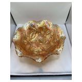 Imperial Carnival Glass Bowl with Rose Pattern