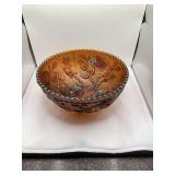 Marigold Carnival Glass Bowl, Rose Pattern
