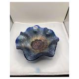 Fenton Carnival Glass Bowl with Floral Pattern and Iridescence