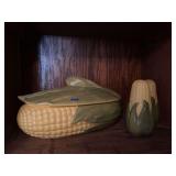 Corn-Form Ceramic Salt and Pepper Shakers with Lidded Dish Shawnee Pottery