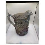 Imperial Carnival Glass Pitcher, Rose Pattern, Iridescent