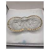 Pressed Glass Double Dish with Gold Rim