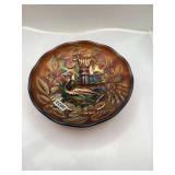 Fenton Carnival Glass Bowl Featuring Peacock and Urn