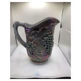Imperial Carnival Glass Pitcher, Grape Pattern, Iridescent