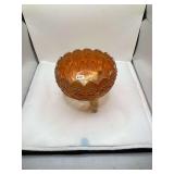 Fenton Iridescent Marigold Carnival Glass Bowl with Three Feet