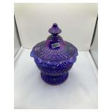 Fenton aft Glass Pagoda Bluish Purple Carnival Glass Compote 6 1/2” T