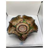 Fenton Carnival Glass Bowl, Floral Pattern, Iridescent Finish
