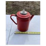 Red Enamelware Coffee Pot with Glass Top