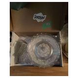 Clear Pressed Glass Plate and Cup Set with Floral Design