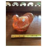 Iridescent Carnival Glass Turkey Covered Dish