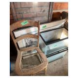 Framed Wall Art, Wood Chair, Samsonite Chair, and Aquariums