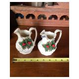 Pair of Cream Pitchers with Holly Decoration
