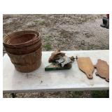 Lot of Wooden Baskets, Food Scale, and Cutting Boards