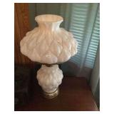 Milk Glass Table Lamp with Floral Pattern