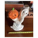 Ceramic Ghost Holding Pumpkin Figure