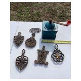 Cast Iron Trivets and Coffee Grinder Assortment
