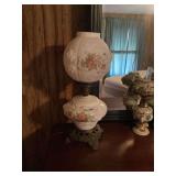 Milk Glass Lamp with Floral Decoration