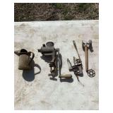 Lot of Cast Iron Implements Including Meat Grinder and Kitchen Gadgets