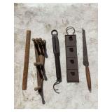 Metal Spring Scale, Comstock Potato Baker, Wooden Ruler and Saw