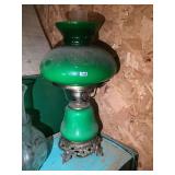 Green Glass Lamp with Metal Base