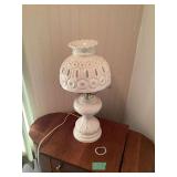 White Ceramic Table Lamp with Pierced Shade