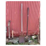 Assorted Hand Tools including Shovels and Hammers