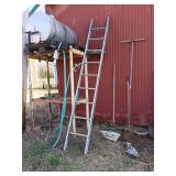 Aluminum Extension Ladder with Garden Tools