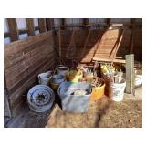 Metal Farm Equipment Storage Rack and Assorted Metal