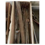Assorted Metal Rods and Corrugated Hose in Wooden Box