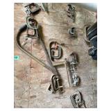 Assorted Metal Clamps and Level