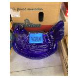 Blue Hen On Nest Dish