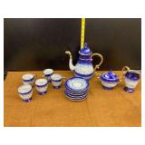 Decorative Ceramic Tea Set, White and Blue