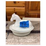 Horse Milk Glass Dish