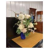 Blue Decorative Vase with Floral Arrangement