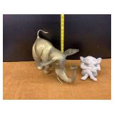 Brass Elephant Figure and Stone Gargoyle Figure