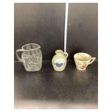 Clear Glass Pitcher, Stone Ware Pot, coffee for a Queen Cup