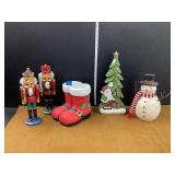 Holiday Decorative Figurines: Nutcrackers, Santa Boots, Snowman, and Tree