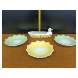 Ceramic Duck Planter with Leaf Dishes