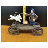 Cast Iron Toy: Figure with Dog on Cart
